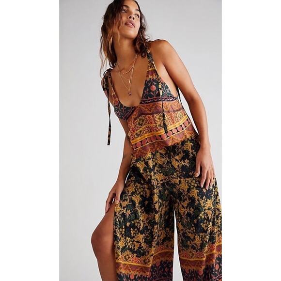 Free People Pants - Free People Leona Jumpsuit Boho Tie Straps Wide Leg XS